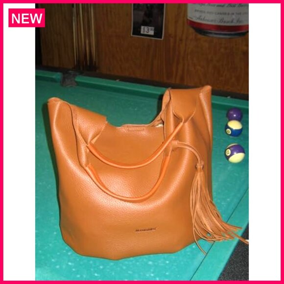 Slouchy Hobo Shoulder Bag with Cosmetic Bag, Vegan Leather, Tassels - Picture 4 of 8